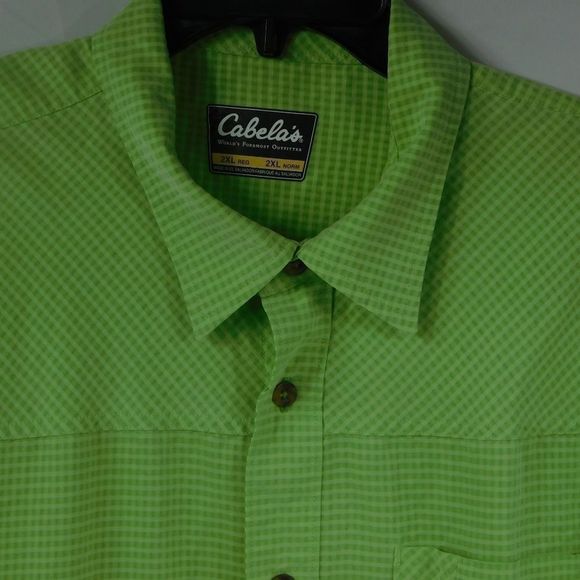 Cabelas Mens Green Gingham Style Button Up Shirt - Picture 2 of 5